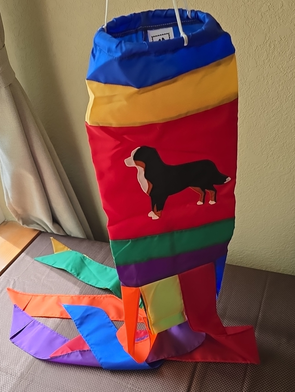 Rainbow Dog Windsock with Bernese Mountain Dog - Pet-Friendly Outdoor Decor